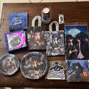 Wednesday Theme Party Supplies Set with Blue and Black